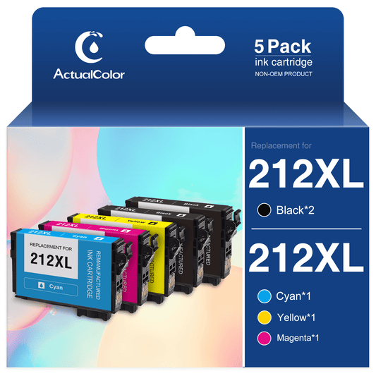 212XL 212 XL Ink Cartridges for Epson 212 XL 212XL T212XL T212 Combo Pack for Workforce WF-2850 WF-2830 Expression Home XP-4100 XP-4105 Printer (2 Black, 1 Cyan, 1 Magenta, 1 Yellow, 5 Pack)